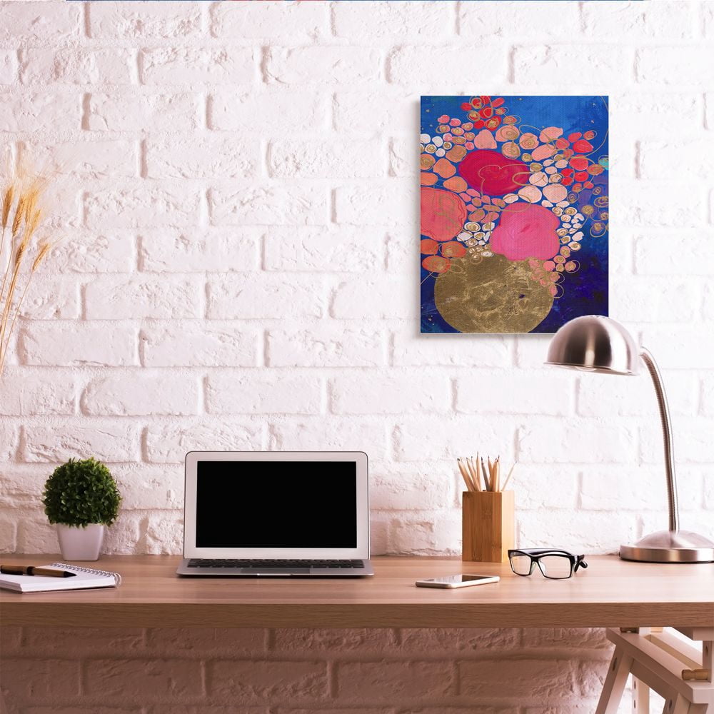 Stupell Industries Abstract Whimsical Flower Vase Blue Pink Gold Designed by Third and Wall