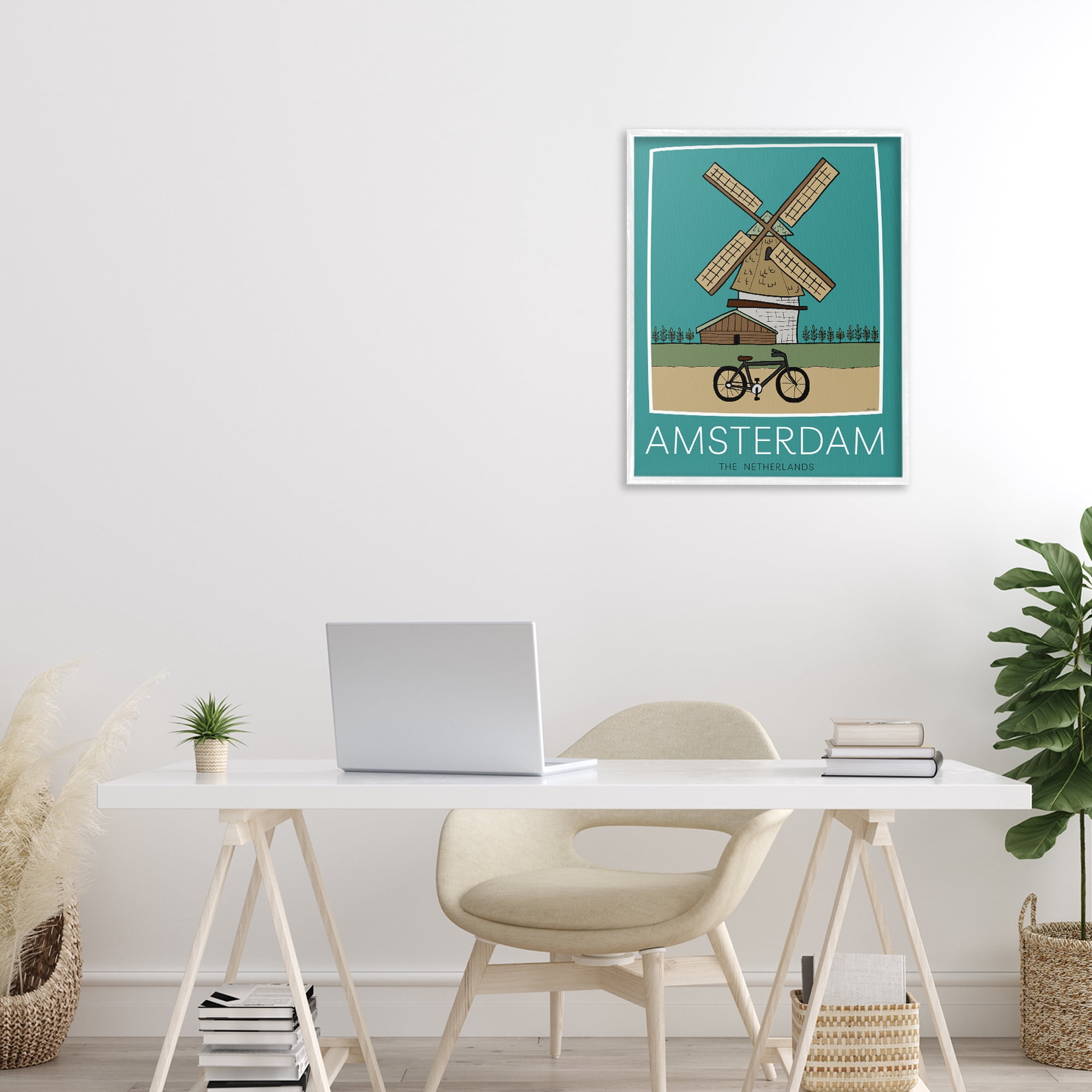 Stupell Industries Amsterdam Windmill Poster White Framed Giclee Art, design by Hugo Edwins