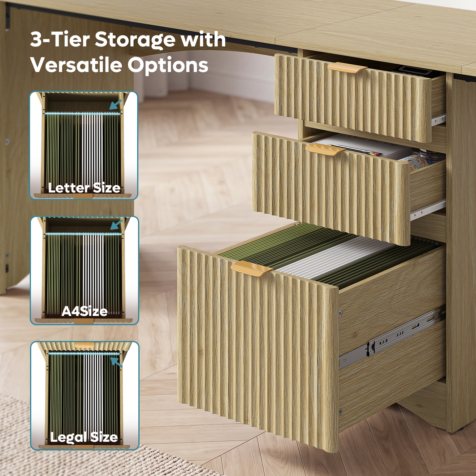 Bestier 95" Two Person Computer Desk with Drawers, Oak photo 6