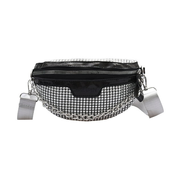 Riñonera con diamantes de imitación para mujer, con cremallera, brillante, en el pecho, cruzada (negro) Likrtyny multifunción de oficina
