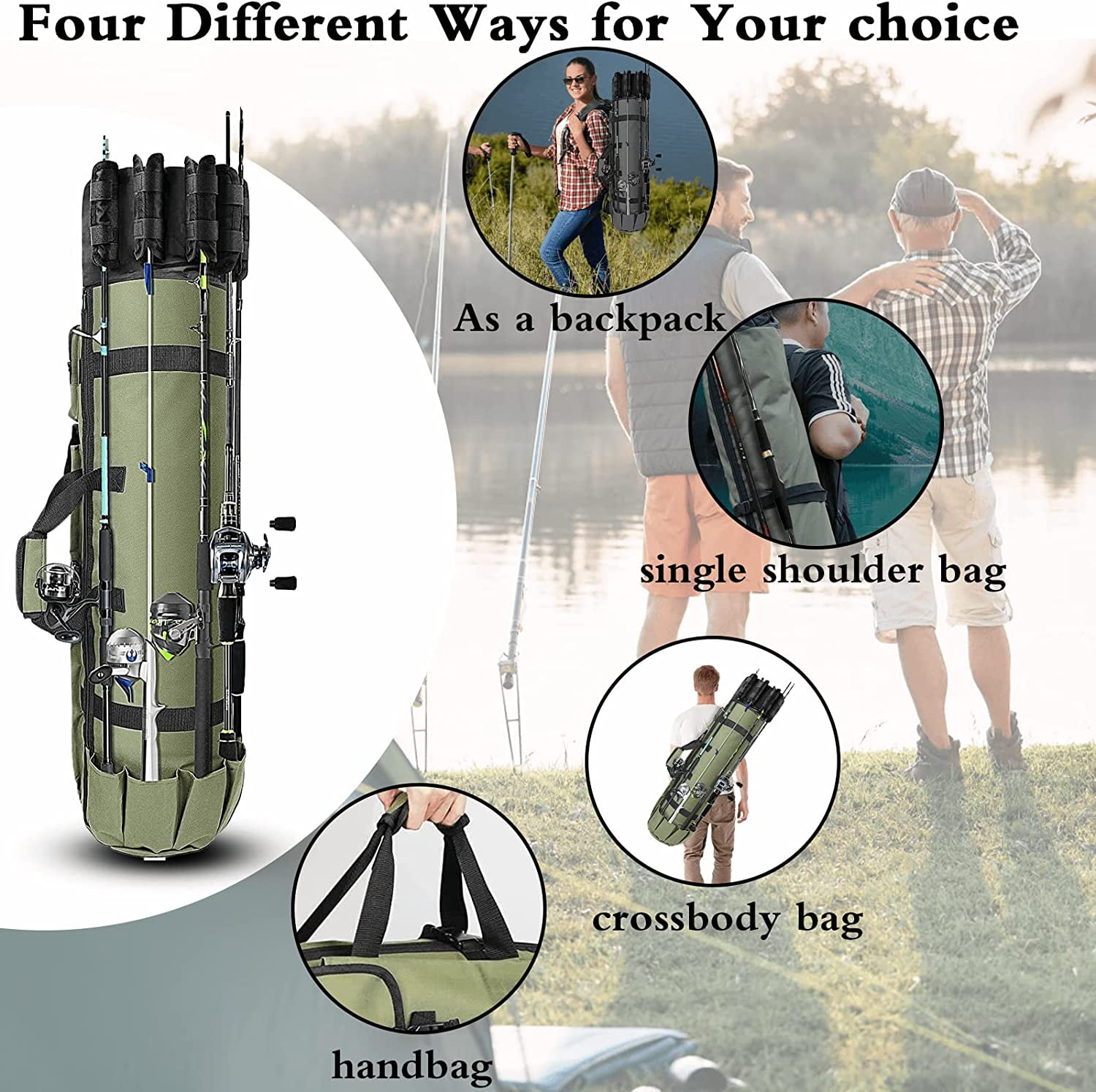 MeterMall Fishing Pole Bag With Rod Holder Fishing Rod Bag Carrier