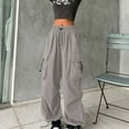 thumbnail image 2 of Fashion Women Cargo Pants Pocket Drawstring Elastic Waistband Pants Solid Loose Long Full Cargo Pants Length Pants, 2 of 6