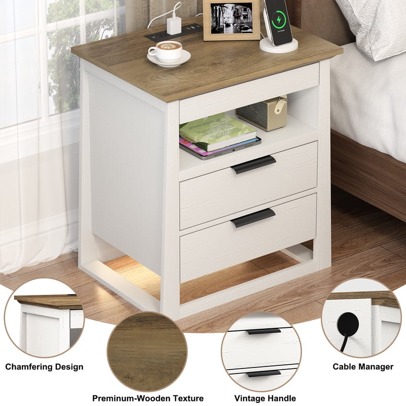 Redayfur 24 inch Modern Nightstand with Drawer and Storage Shelf Bedside Table for Bedroom Living Room Office