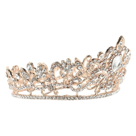 Rose Gold Alloy Crown Headband for Women Elegant Vintage Shiny Bridal Wedding Accessories