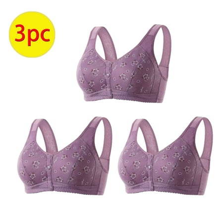 Crunowin Women s Front Closure Bra 3 Pack  Plus Size Push Up Breathable Lingerie Wire Free Comfort Everyday Underwear Purple XXXL