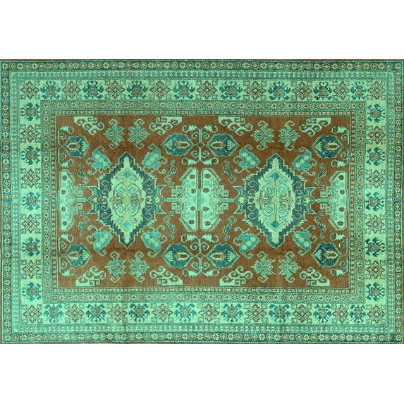 Ahgly Company Machine Washable Indoor Rectangle Persian Turquoise Blue Traditional Area Rugs, 7' x 10'