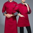 thumbnail image 3 of Lejafay Mens Womens Unisex Long Sleeve Chef Coat Double-Breasted Cook Jacket Restaurant Kitchen Red 3XL, 3 of 5