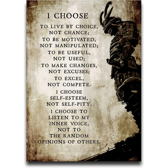 ASPORIC I Choose To Live By Choice Vintage Inspirational Posters Canvas Quotes Wall Art Prints Picture Modern Giclee Painting Decoration Samurai Artwork Unframed 12x16 Inch