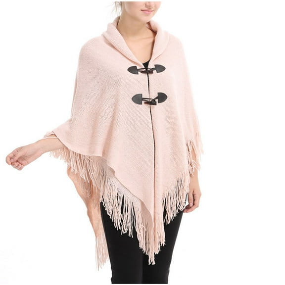 Summer Clearance Sale! Pitauce Cover Up for Women Solid Color Crochet Poncho Knitting Hooded Button Down Cape Asymmetric Tassel Hem Shawl Lace Up Versatile Wrap