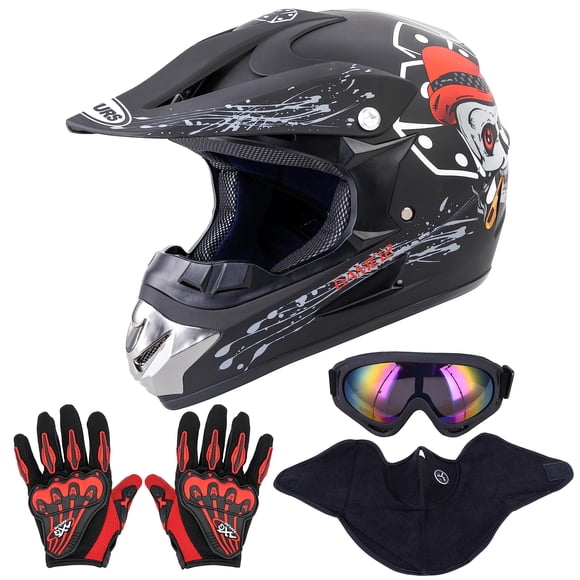 Casco de moto OUMURS para adultos, moto cross bike con gafas y guantes, color negro