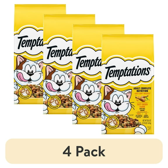 (4 pack) Temptations Tasty Chicken Flavor Dry Cat Food, 3.15 Lb Bag