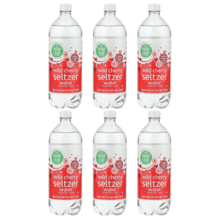 Food Club Wild Cherry Seltzer Water, 6 Pack, 33.8 fl oz Bottles