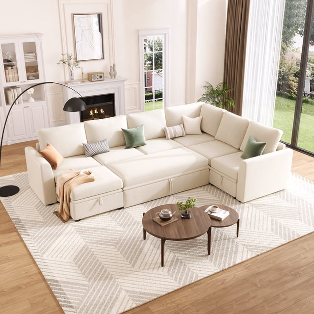 Canapé Modulaire en Chenille avec Lit Escamotable