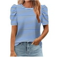thumbnail image 2 of QUNYINEY Casual Womens Shirts Crew Neck Puff Short Sleeve Striped Tops Loose Pullover Going Out Shirts, 2 of 5