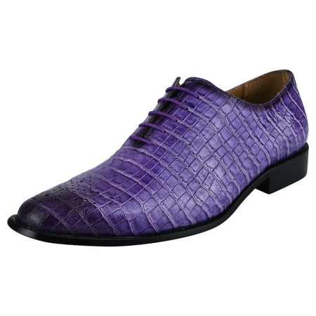 LIBERTYZENO Men Genuine Leather Formal Lace Up Oxford Dress Shoes  Purple