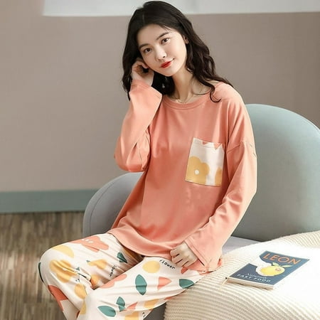 

QWZNDZGR Spring Autumn Polyester Cartoon Print Pajama Sets Women Pyjamas Polka Dots Sleepwear Pijama Mujer Homewear Clothing Nightwear