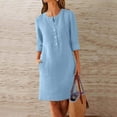 thumbnail image 2 of Women’s Casual Button Front Dress 3/4 Sleeve Loose Tunic Shift Dress with Pockets Summer Business Work Dresses, 2 of 5
