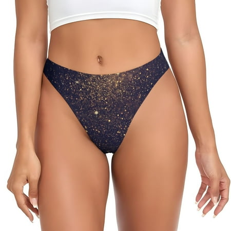 Qokaie Gold Black Glitter Printed Women s Cotton Thong Underwear  Sexy Breathable Panties G-string -3X-Large