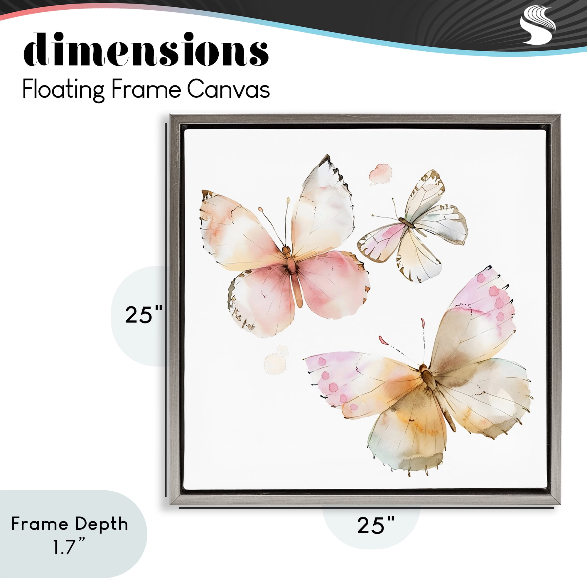 Stupell Industries Pink Watercolor Butterfly Trio Gray Framed Floater Canvas Wall Art, design by Creative Studio