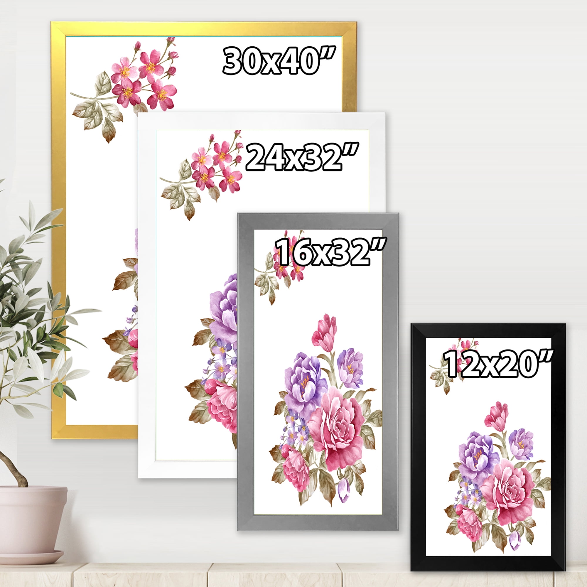 Designart 'Bouquet of Purple and Pink Flowers I' Farmhouse Framed Art Print