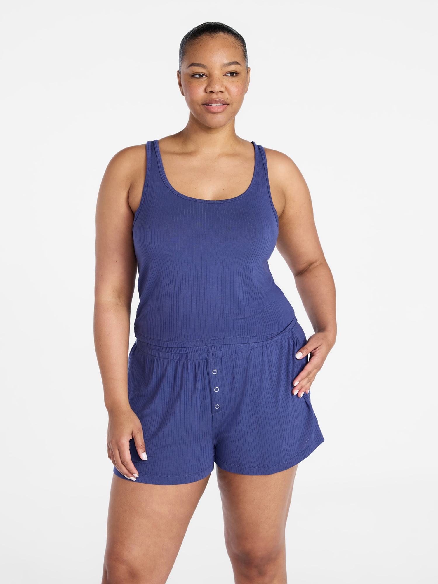 Joyspun Women’s Sleep Ribbed Modal Tank Top and Shorts Set, Size XS-XL, 2X-3X