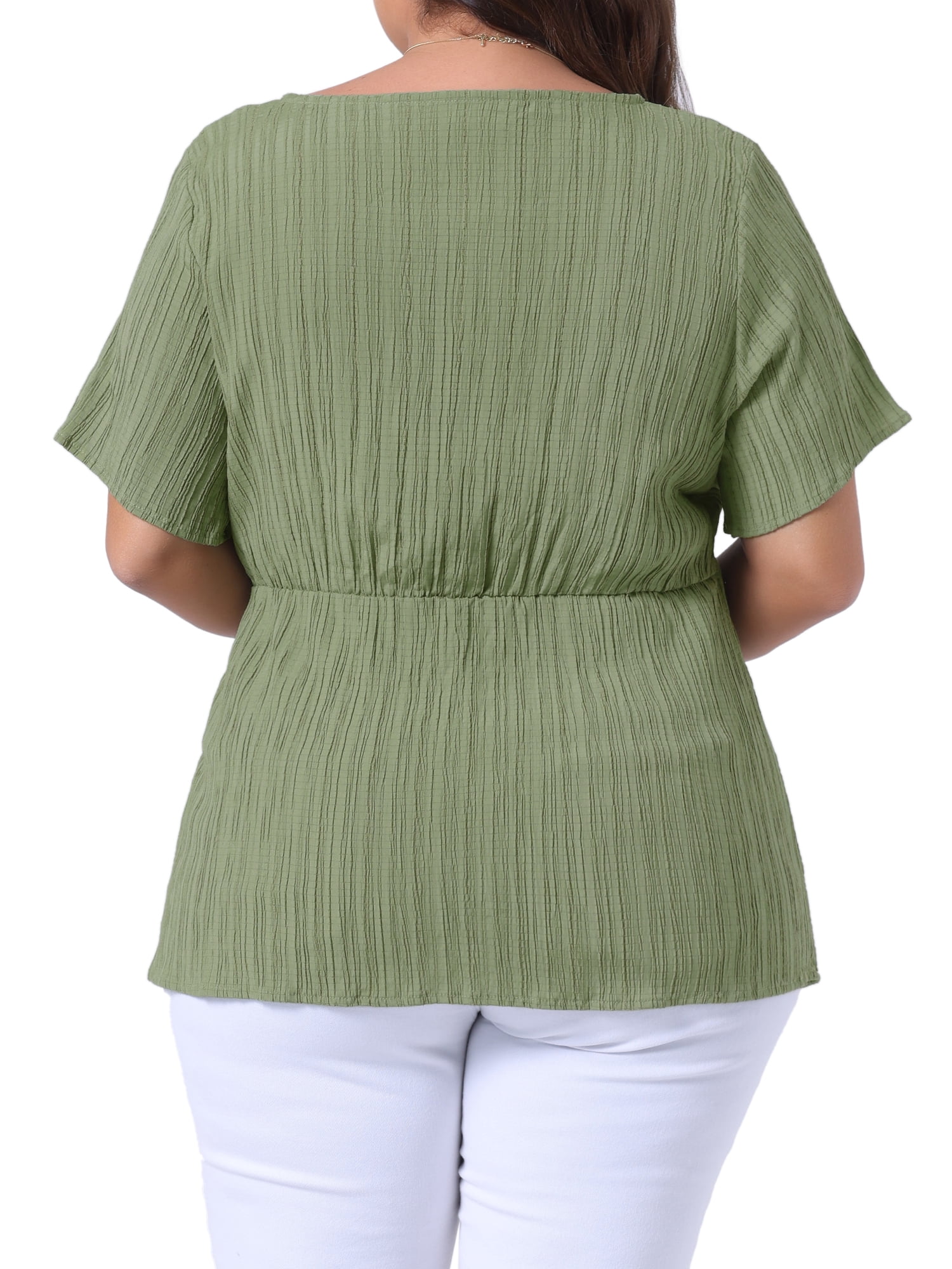 DARING DIVA Women's Plus Round Neck Asymmetrical Hem Twist Knot Top 3X Grass Green