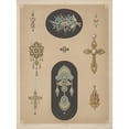 thumbnail image 2 of Martin Gerlach 15x18 Black Ornate Wood Framed Double Matted Museum Art Print Titled - Nine Designs for Jewelry, Including Two Large Pins with Blue Stones and Diamonds. (1872 - 1873), 2 of 5