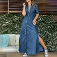 thumbnail image 2 of Women Solid Dress Casual Fashion Turndown Collar Long Sleeve Loose Dress Women Summer Casual Loose Dresses, 2 of 7