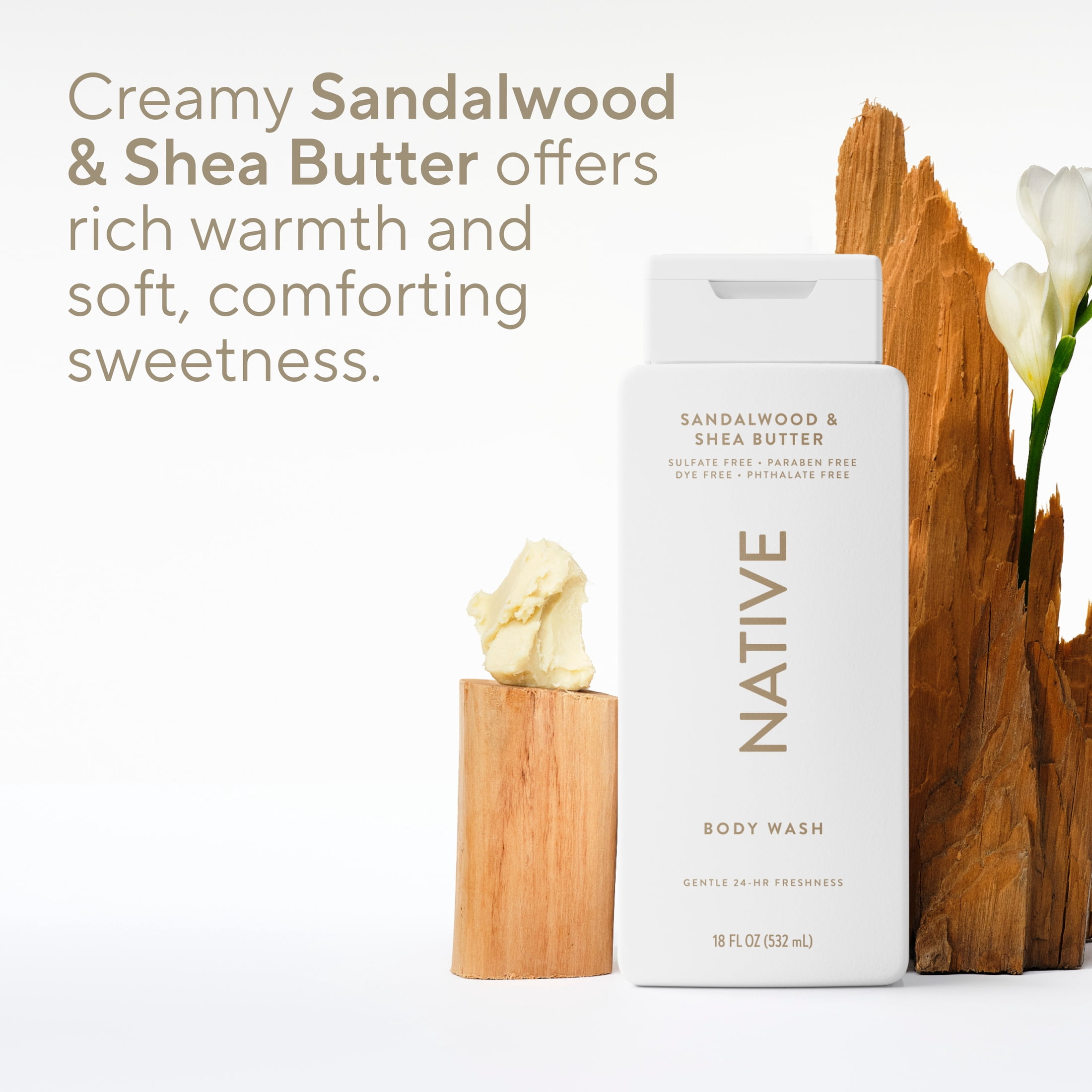 (6 pack) Native Body Wash, Sandalwood & Shea Butter, Sulfate Free, for Women & Men, 18 fl oz