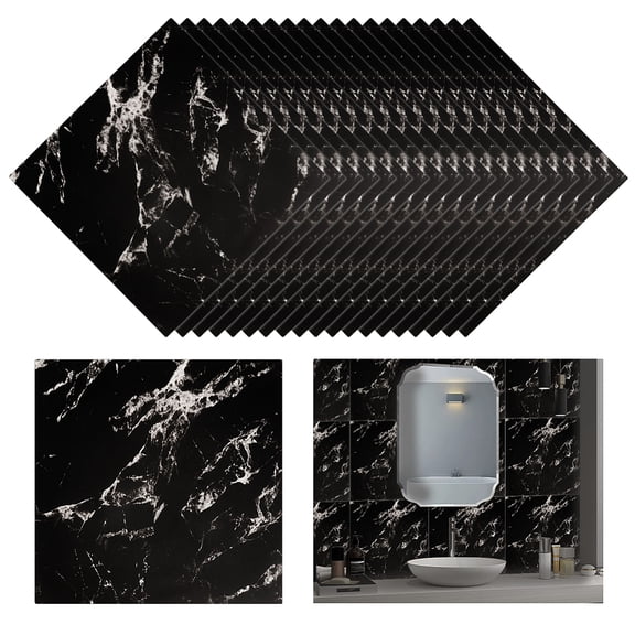 20Pcs Marble Peel and Stick Waterproof Wall Panels 12x12 Inch Black PVC Wall Panels