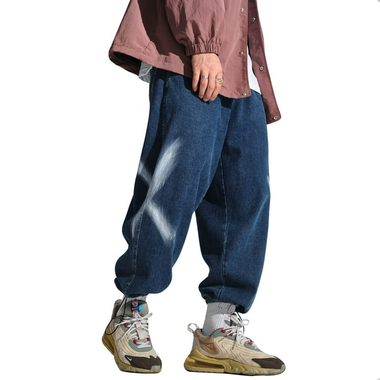 DOSLAVIDA Men's Baggy Hip Hop Jeans Loose Fit Jogger Denim Pants Stylish  Printed Dance Skateboard Cargo Jean with Pockets