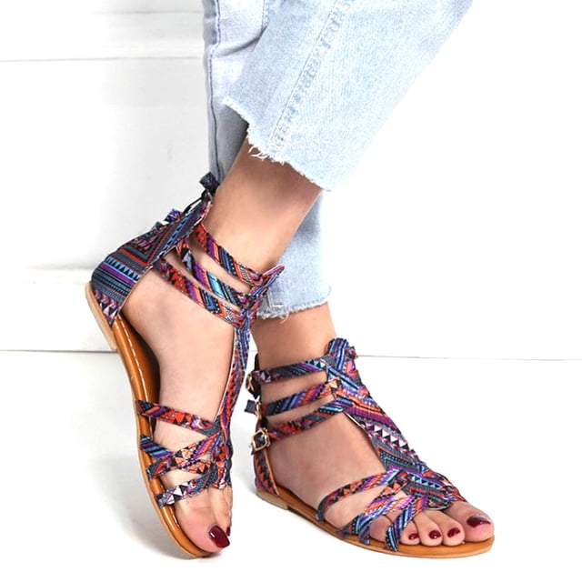 Dvkptbk Womens Flat Sandals Open Toe Slides Adjustable Slip On Slippers for Summer for Beach, Home, Indoor Outdoor Use ummer