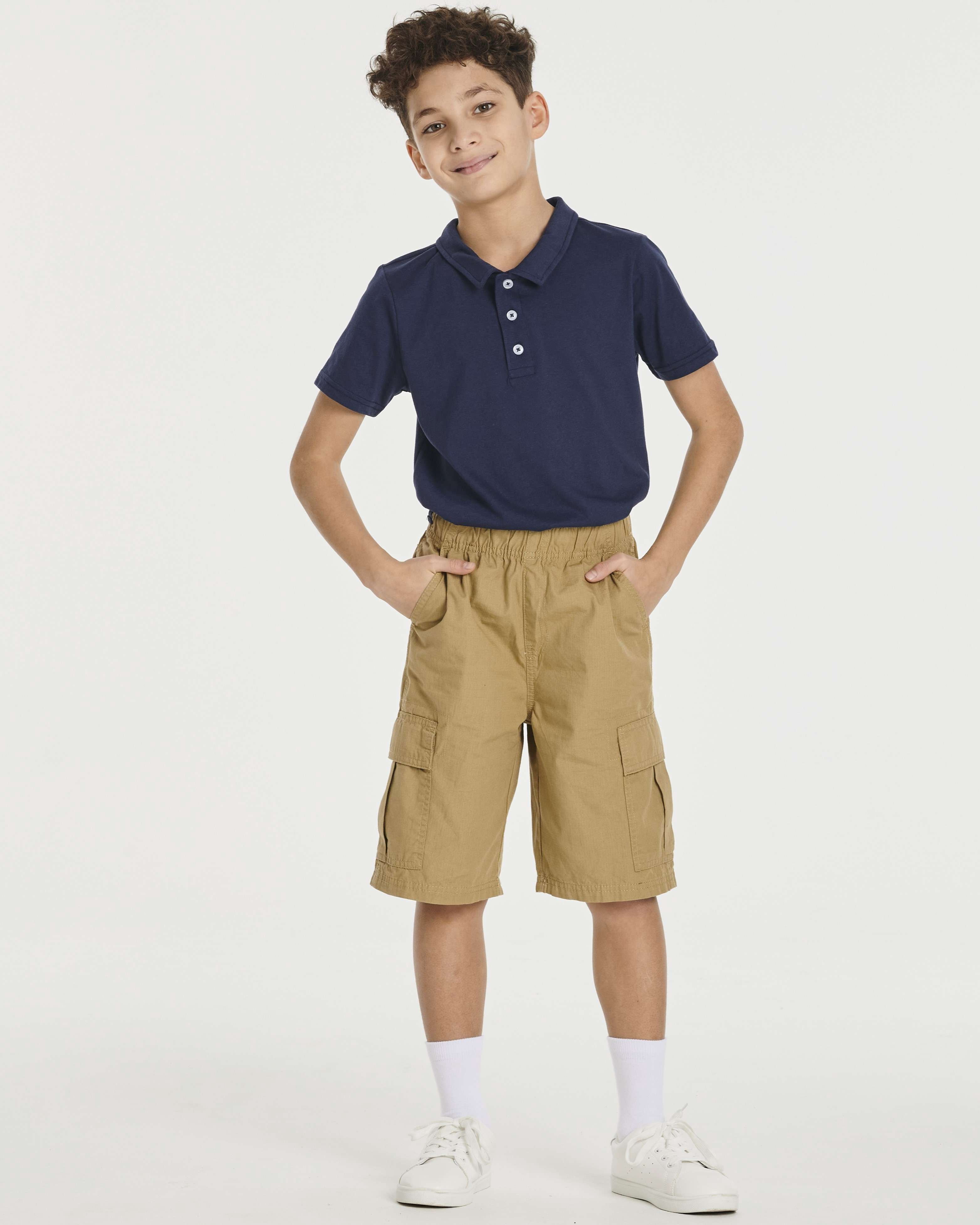 Real Essentials 3 Pack: Boys' Short Sleeve Jersey Cotton Polo Shirt - Uniform Performance (Ages 4-18)