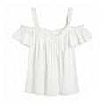 thumbnail image 4 of Summer Cold Shoulder Shirts for Women Boho V-Neck Short Sleeve Top Ruffled Casual Blouse Going Out Outfits for Vacation and Everyday, 4 of 4