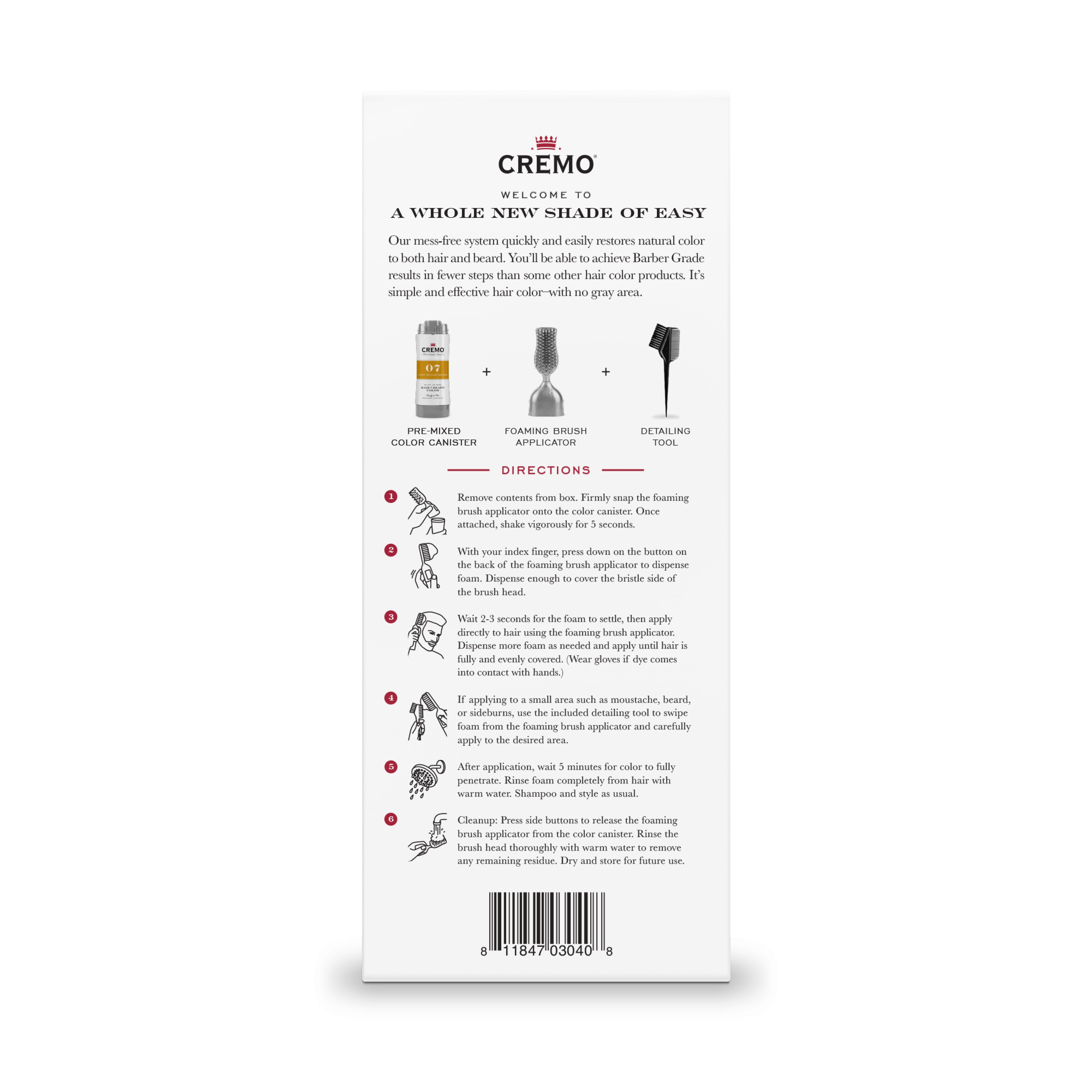 Cremo No Mess Hair and Beard Color, No. 07 Light Medium Brown
