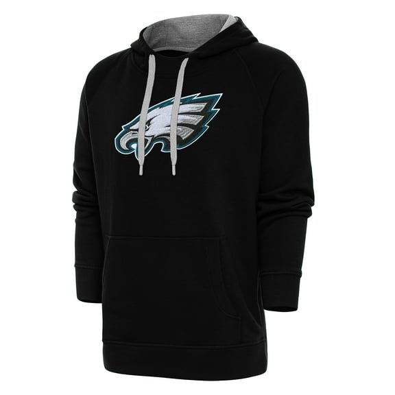 Men's Antigua Black Philadelphia Eagles Victory Chenille Pullover Hoodie