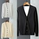 thumbnail image 4 of Cardigan Sweater for Men Knitted Long Sleeve Sweaters with Buttons Casual Trendy Coats Jacket Men Clothes White, 4 of 5