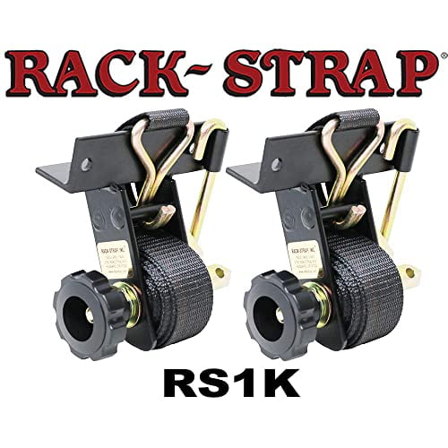 Rack-Strap 2 Pack, RS1K Right Angle Mounting Black Bracket, Bolt Mounting Hardware Included, Zinc-Yellow Hardware, 8 Foot Black Polyester Strap with J
