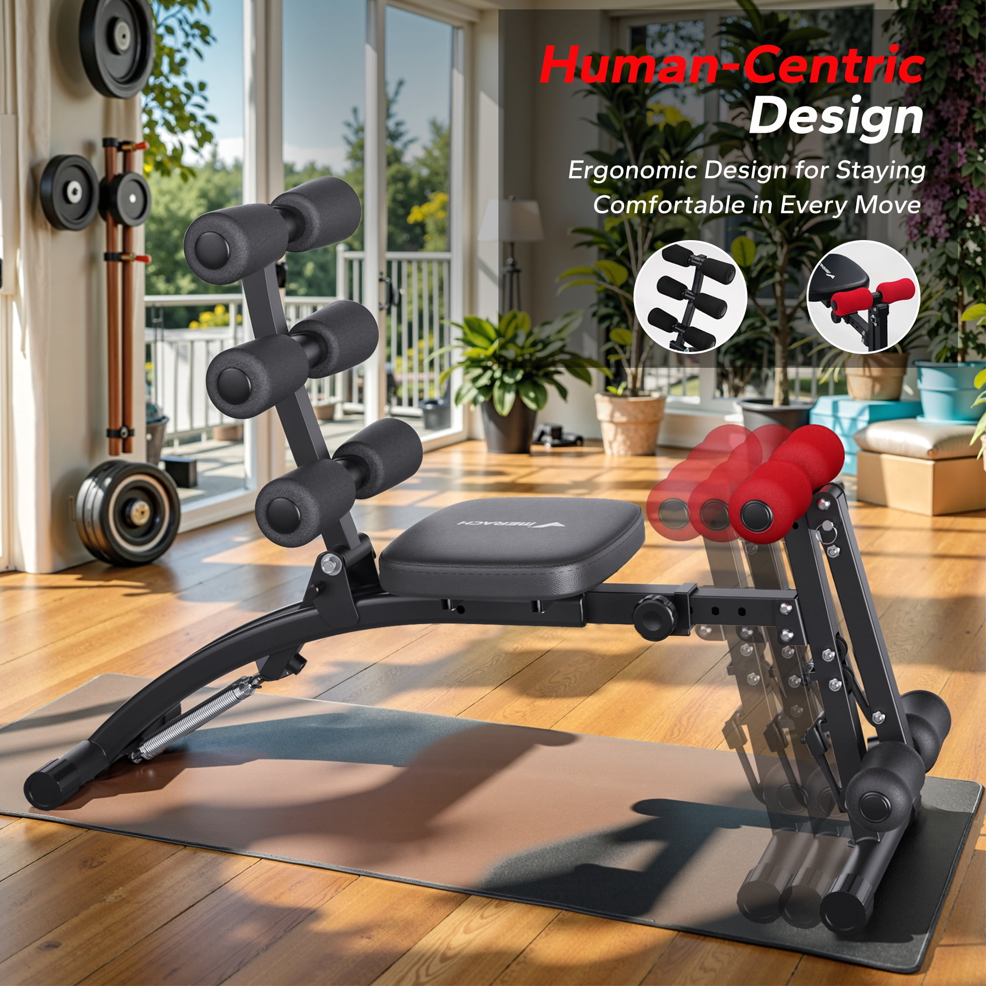 MERACH Ab Machine, Stomach Workout Equipment with Adjustable Length, Abdominal Workout Bench with Ergonomic Design
