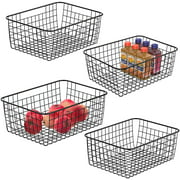 iSPECLE Wire Storage Baskets with Handles for Kitchen Pantry Laundry Cabinets Garage, 4 Pack, 2 Large 2 Medium, Black