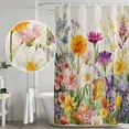 thumbnail image 5 of Spring Colorful Floral Shower Curtain, Waterproof Shower Curtains for Bathroom, Yellow Purple Pastoral Flowers Washable Fabric Bathtub Curtain Set Bath Decor with 12 Hooks Extra Long 72"x96", 5 of 8