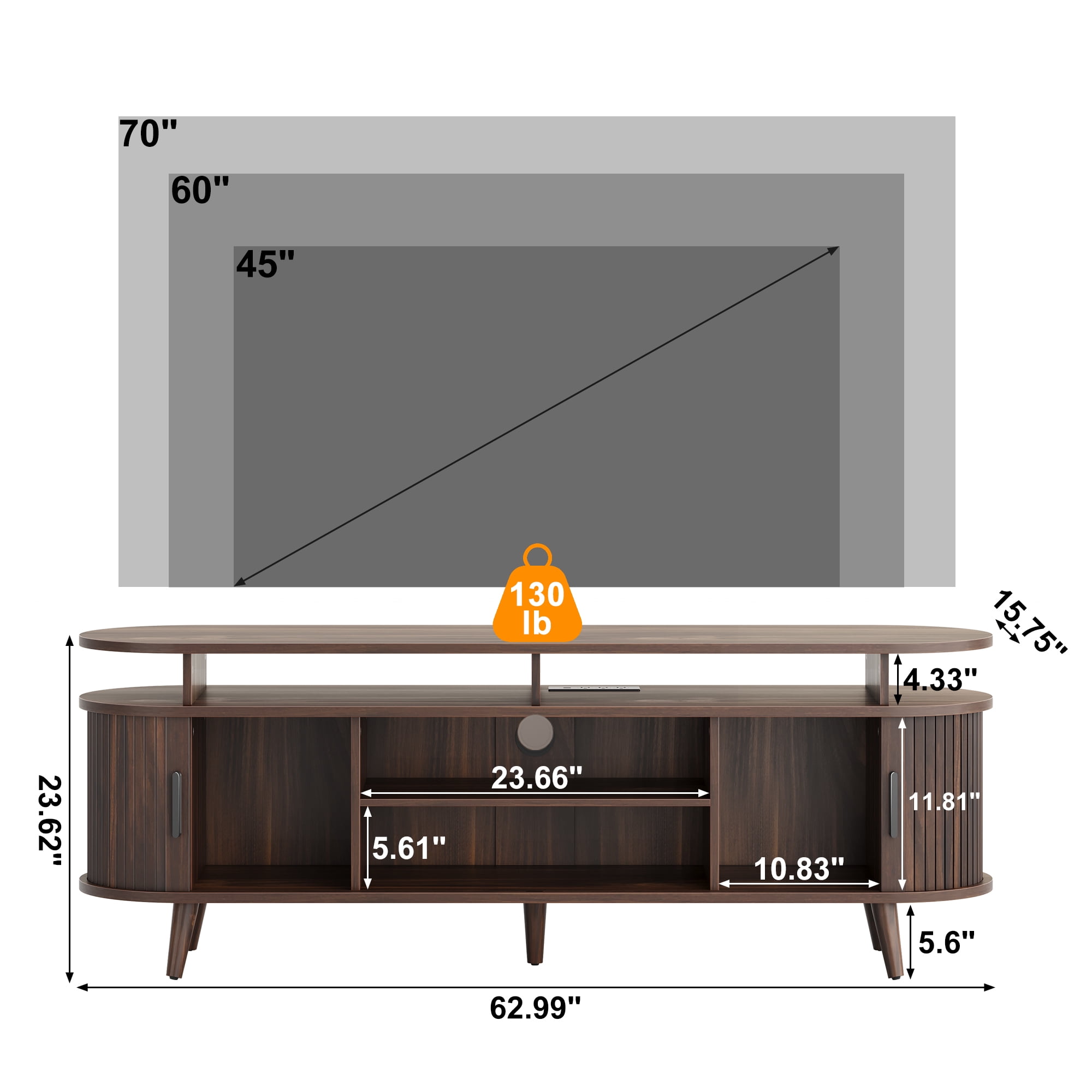 GUNAITO TV Stand for TVs up to 70", Wood TV Stand for Living Room with LED Lights , Entertainment Center with Storage and Shelves, Walnut