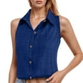 thumbnail image 1 of HUANBAI Ladies' Fashionable Casual Lapel And Linen Button Sleeveless Shirt And Vest, 1 of 7