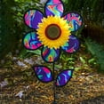 thumbnail image 3 of In the Breeze 2645 — 12-Inch Blue Psychedlic Sunflower Spinner with Leaves — Colorful, Vibrant Flower Wind Spinner for Yards and Gardens, 3 of 4