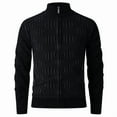 thumbnail image 6 of Men's Cardigan Sweater Long Sleeve Stand Collar Full Zip Knitted Outerwear with Pockets Black M, 6 of 6