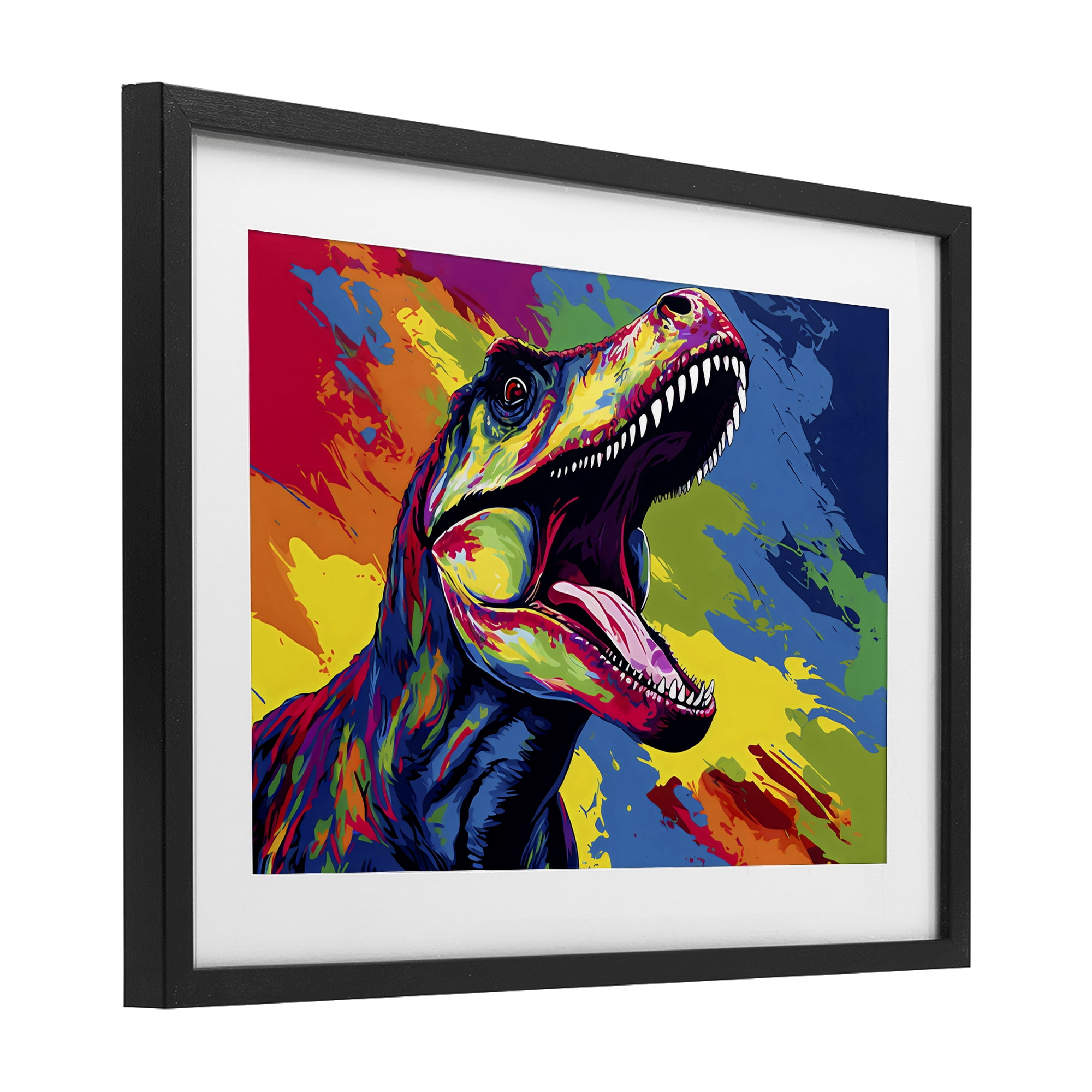 Stupell Industries Brightly Colored Dinosaur Black Framed Print Under Glass, design by Creative Studio