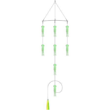 BLUEWING 18in Fishing Soft Squid Spreader Bar Offshore Fishing Spreader Bar with 9in Soft Squid and Big Game Trolling Lure for Wahoo Tuna Marlin Mahi Mahi Green