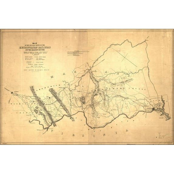 24"x36" Gallery Poster, Map Metro RailRoad washington d.c. maryland 1855