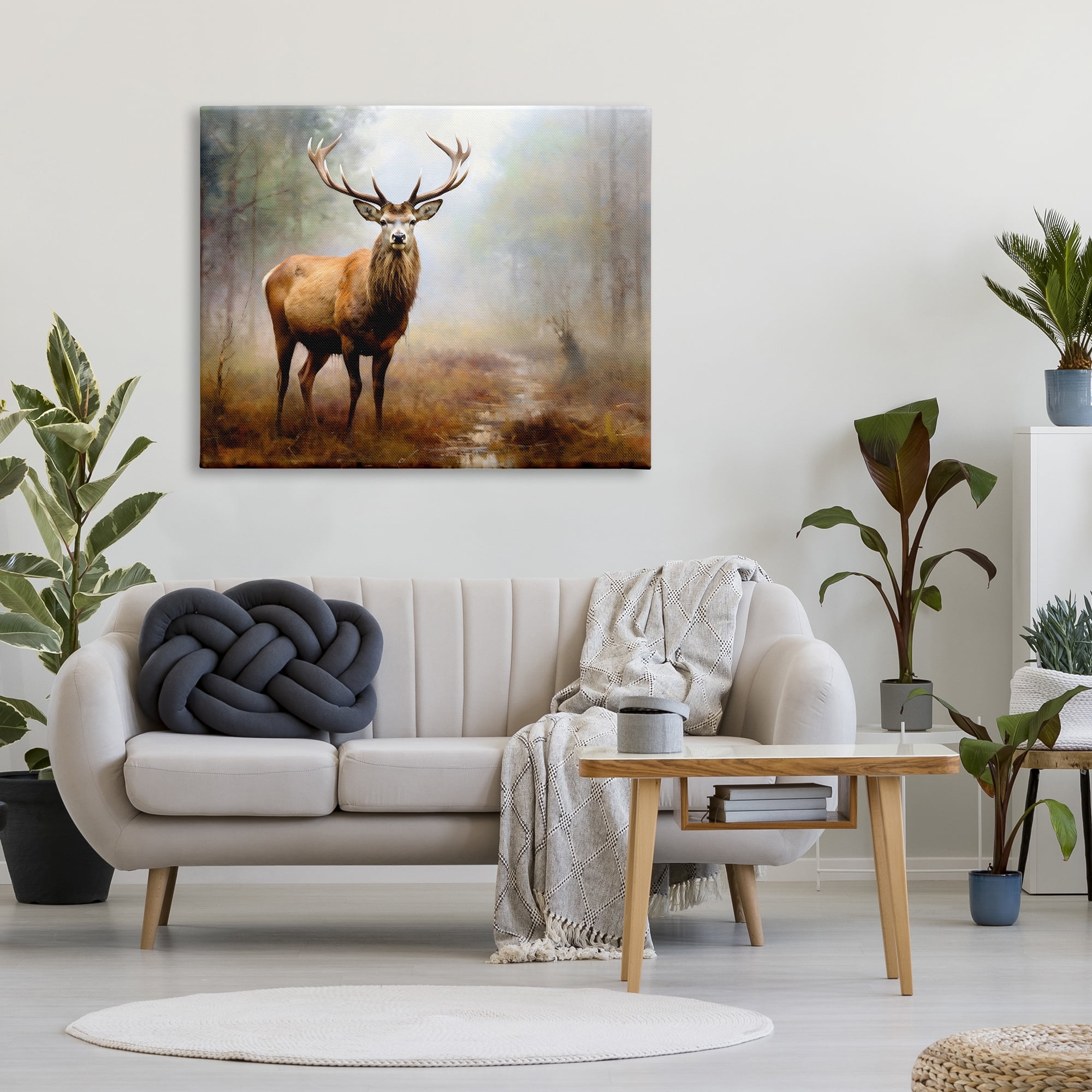 Stupell Industries Deer Woodland Trees Animals & Insects Painting Gallery Wrapped Canvas Art Print Wall Art, 48 x 36