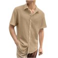 thumbnail image 2 of WREESH Men's Linen Button Down Shirts Short Sleeve Solid Color Cotton Linen Casual Shirt with Foldable Collar Khaki, 2 of 6